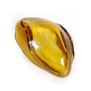 LE Smith Simplicity Ashtray 3301 Amoeba Amber Yellow Freeform Art Glass MCM